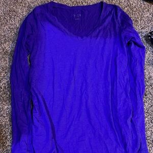 Blue Scoop Neck Long Sleeve Blouse